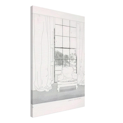 David Hockney, Home, armchair beside a curtained window overlooking a garden, canvas print, 60 × 60 cm (24 × 24 in)