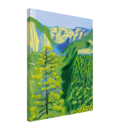 David Hockney, The Yosemite Suite, Yosemite mountains and lush green forests, canvas print, 40 × 40 cm (16 × 16 in)