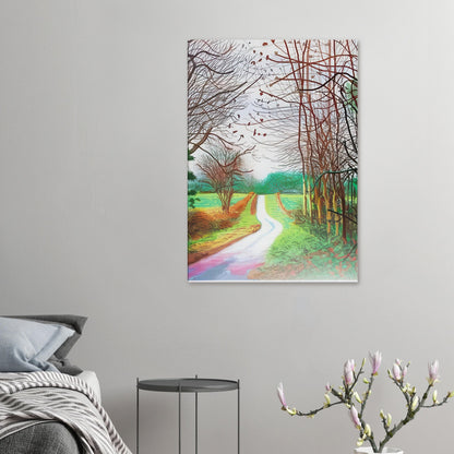 The Arrival of Spring in Woldgate, 29 December No. 1 — spring landscape artwork by David Hockney, reproduced as a canvas print.