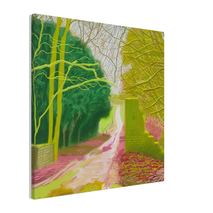 The Arrival of Spring in Woldgate, 15 March — David Hockney canvas print of a woodland path, 70 × 100 cm (28 × 40 in).