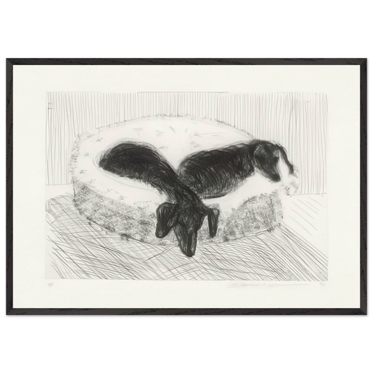 Dog Etching No. 1 by David Hockney 70x100 cm / 28x40″ inches Framed Art Print – Black Wooden Frame
