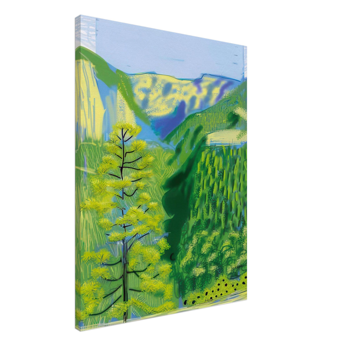 David Hockney, The Yosemite Suite, Yosemite mountains and lush green forests, canvas print, 60 × 60 cm (24 × 24 in)