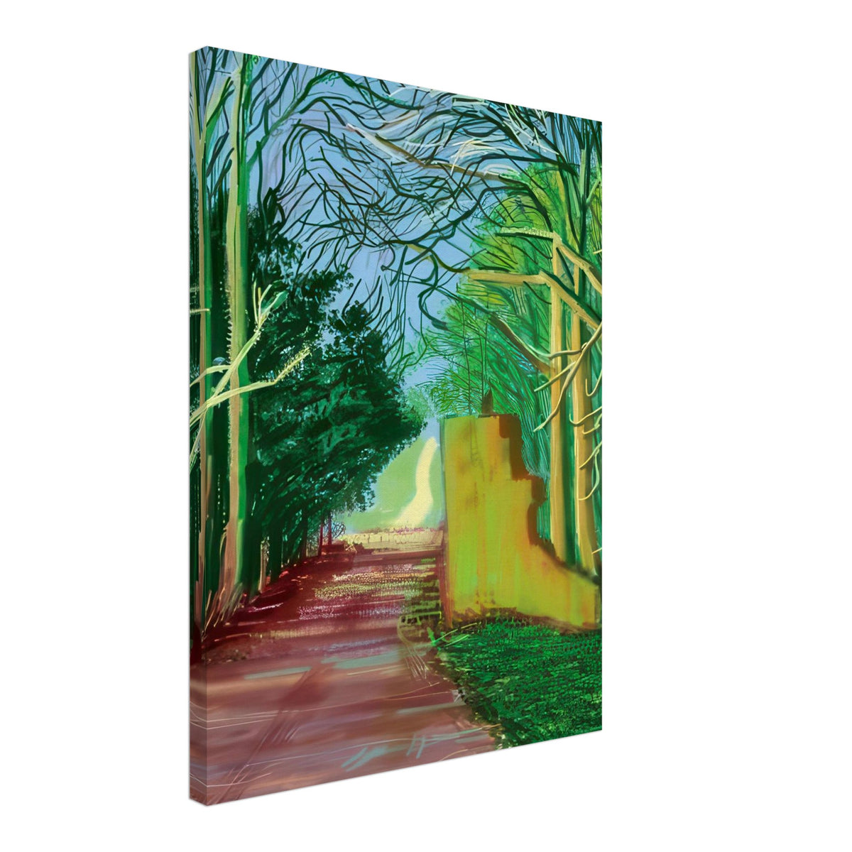 David Hockney, The Arrival of Spring (15 March), woodland path and budding trees, canvas print, 60 × 90 cm (24 × 36 in)