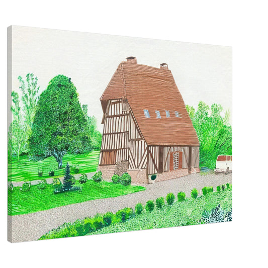 In Front Of House Looking West by David Hockney, canvas print showing Normandy country house, garden and lush greenery, 30 × 45 cm (12 × 18 in).