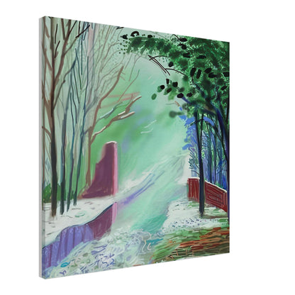 The Arrival of Spring in Woldgate, 15 March — David Hockney canvas print of a woodland path, 45 × 60 cm (18 × 24 in).