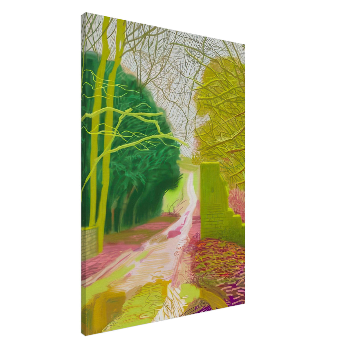 The Arrival of Spring in Woldgate, 15 March — David Hockney canvas print of a woodland path, 20 × 25 cm (8 × 10 in).