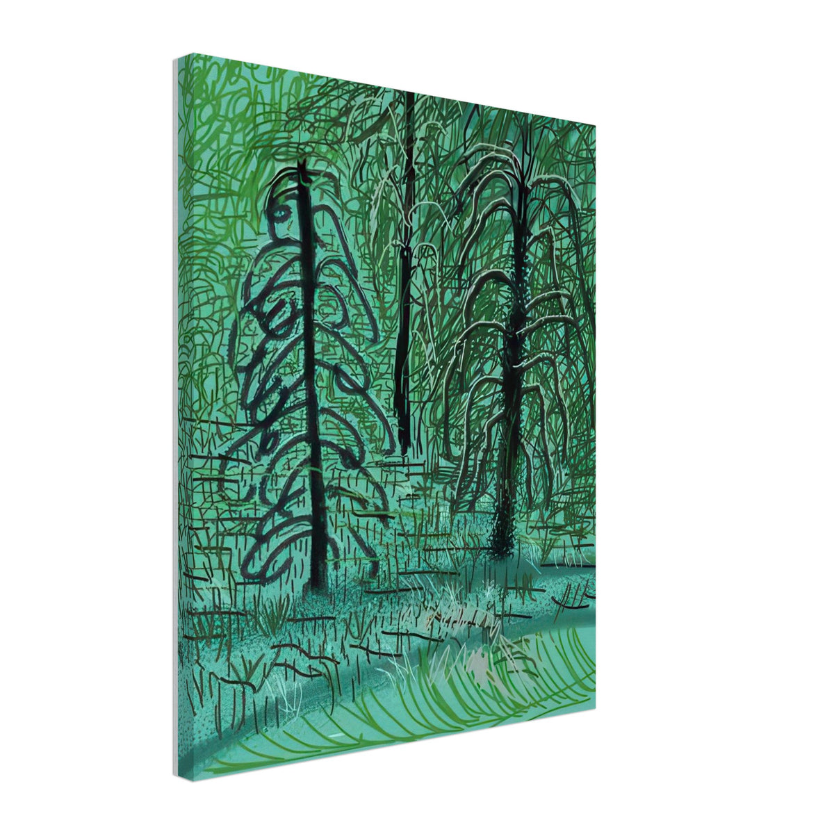David Hockney, The Yosemite Suite, Yosemite mountains and lush green forests, canvas print, 40 × 40 cm (16 × 16 in)