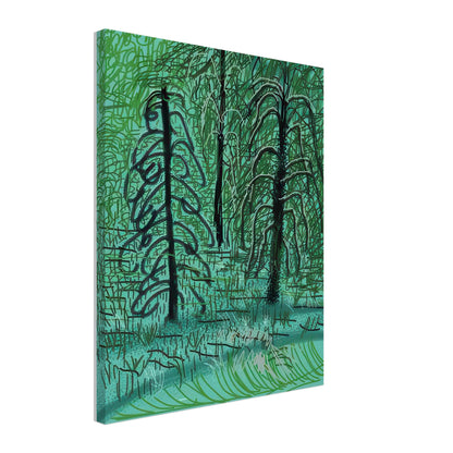 David Hockney, The Yosemite Suite, Yosemite mountains and lush green forests, canvas print, 40 × 40 cm (16 × 16 in)
