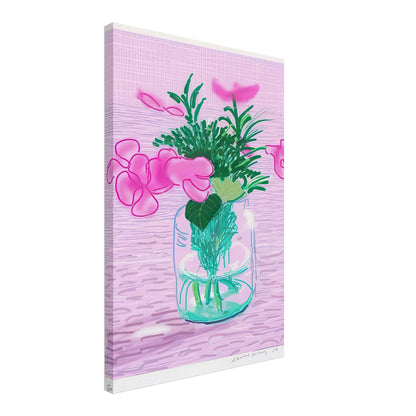 David Hockney, Untitled No. 329, pink flowers in a glass vase, canvas print, 60 × 60 cm (24 × 24 in)