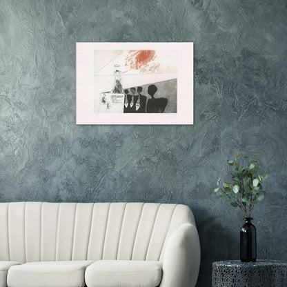 David Hockney canvas print of The Gospel Singing (Good People), featuring a woman singing with raised arms before an audience.