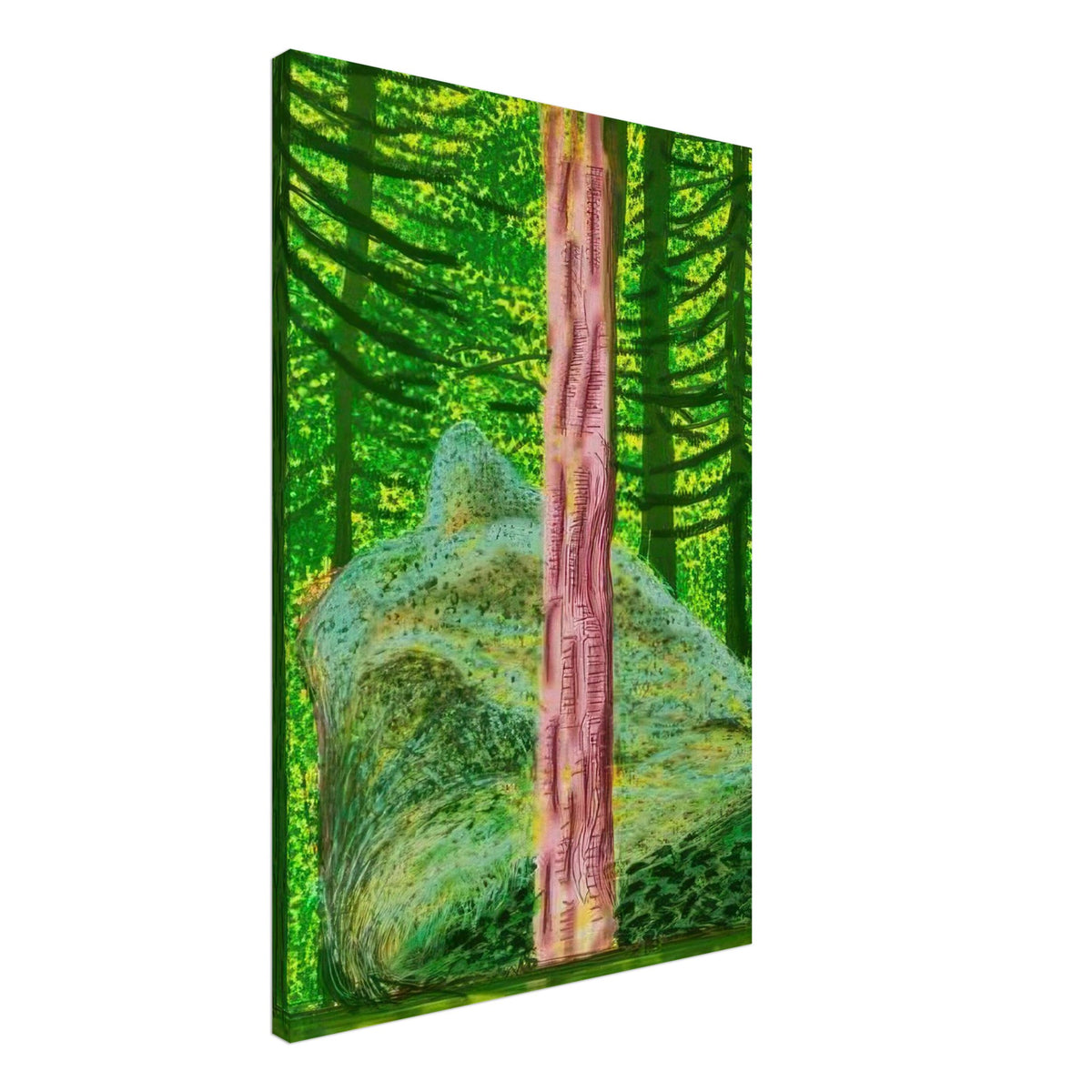 David Hockney, The Yosemite Suite, Yosemite mountains and lush green forests, canvas print, 40 × 40 cm (16 × 16 in)