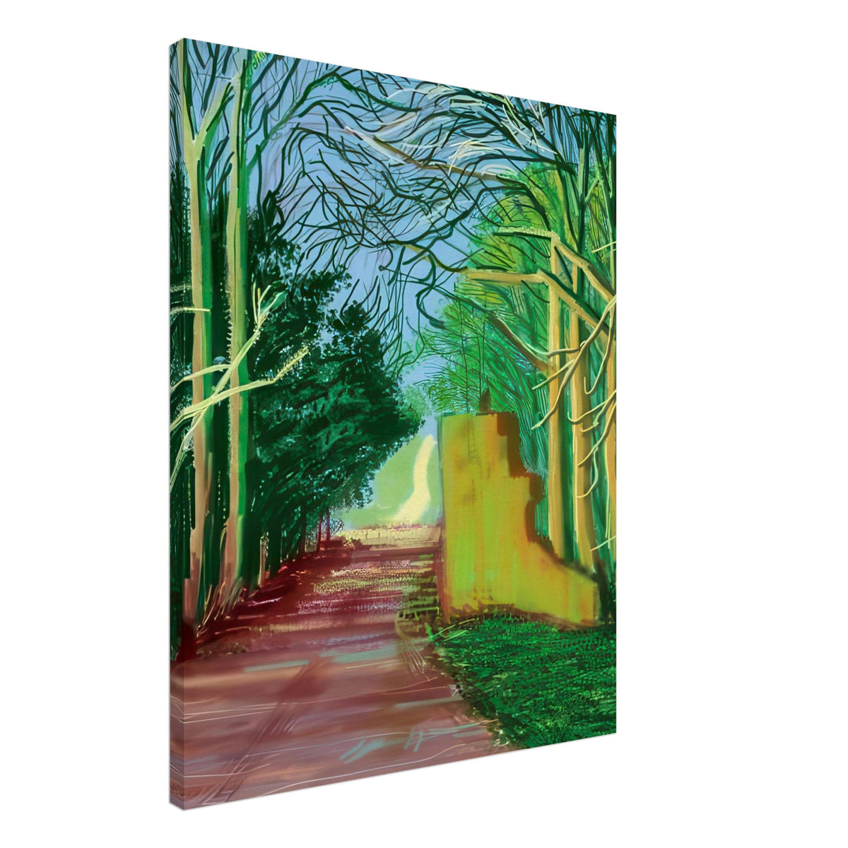 David Hockney, The Arrival of Spring (15 March), woodland path and budding trees, canvas print, 70 × 100 cm (28 × 40 in)