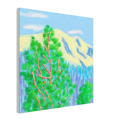David Hockney, The Yosemite Suite, Yosemite mountains and lush green forests, canvas print, 40 × 40 cm (16 × 16 in)