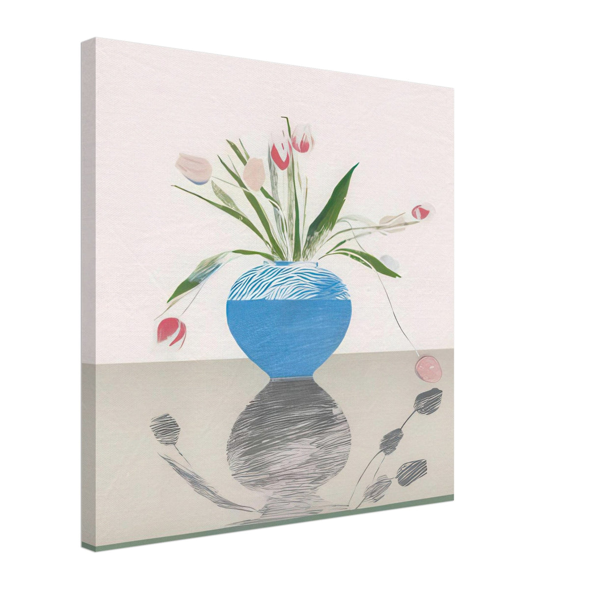 David Hockney, Pretty Tulips, pink and red tulips in a blue vase, canvas print, 60 × 90 cm (24 × 36 in)