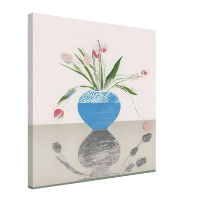 David Hockney, Pretty Tulips, pink and red tulips in a blue vase, canvas print, 60 × 90 cm (24 × 36 in)
