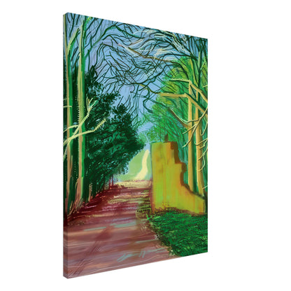 David Hockney, The Arrival of Spring (15 March), woodland path and budding trees, canvas print, 60 × 60 cm (24 × 24 in)