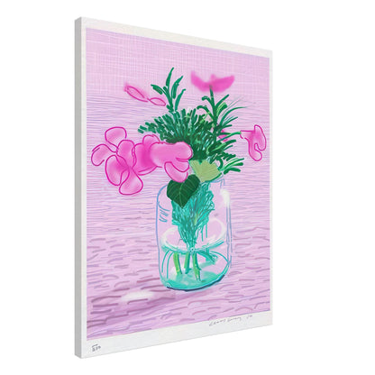 David Hockney, Untitled No. 329, pink flowers in a glass vase, canvas print, 45 × 60 cm (18 × 24 in)