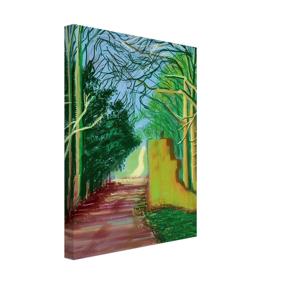 David Hockney, The Arrival of Spring (15 March), woodland path and budding trees, canvas print, 27 × 35 cm (11 × 14 in)