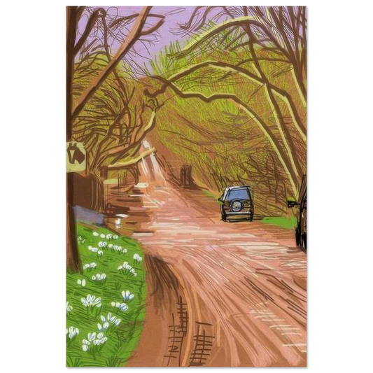David Hockney, The Arrival of Spring (5 March), country road and budding trees, poster, 60 × 90 cm (24 × 36 in)