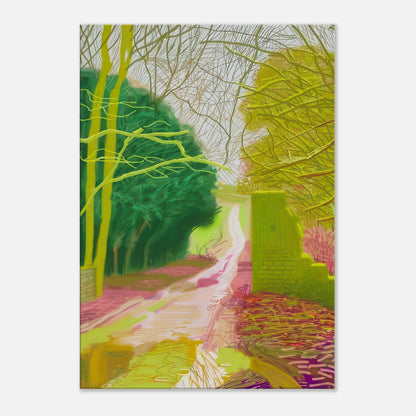 The Arrival of Spring in Woldgate, 15 March — David Hockney canvas print showing a winding woodland path and budding trees.