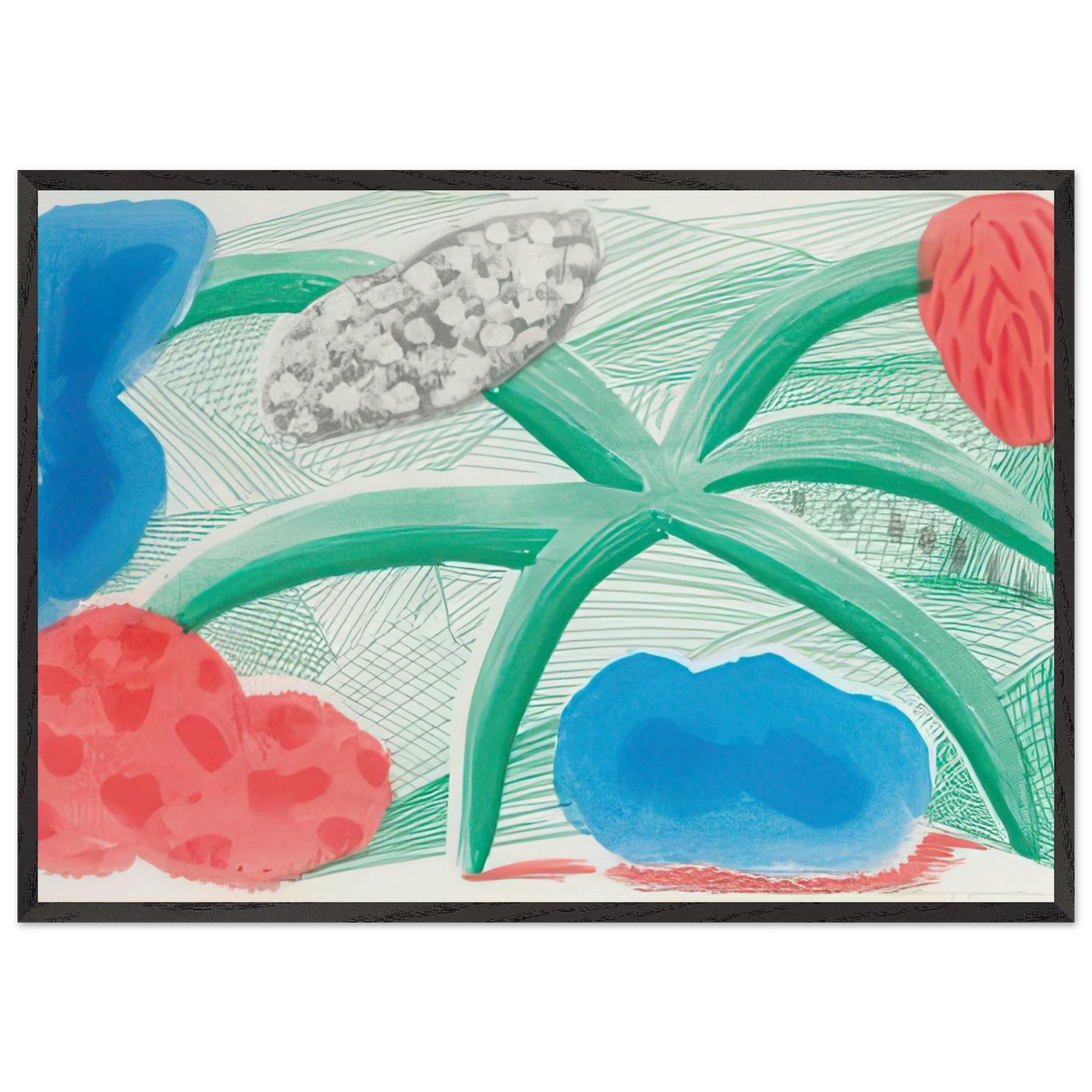 Landscape With A Plant, July 1986 by David Hockney 70x100 cm / 28x40″ inches Framed Art Print – Black Wooden Frame