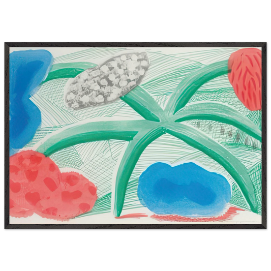 Landscape With A Plant, July 1986 by David Hockney 70x100 cm / 28x40″ inches Framed Art Print – Black Wooden Frame
