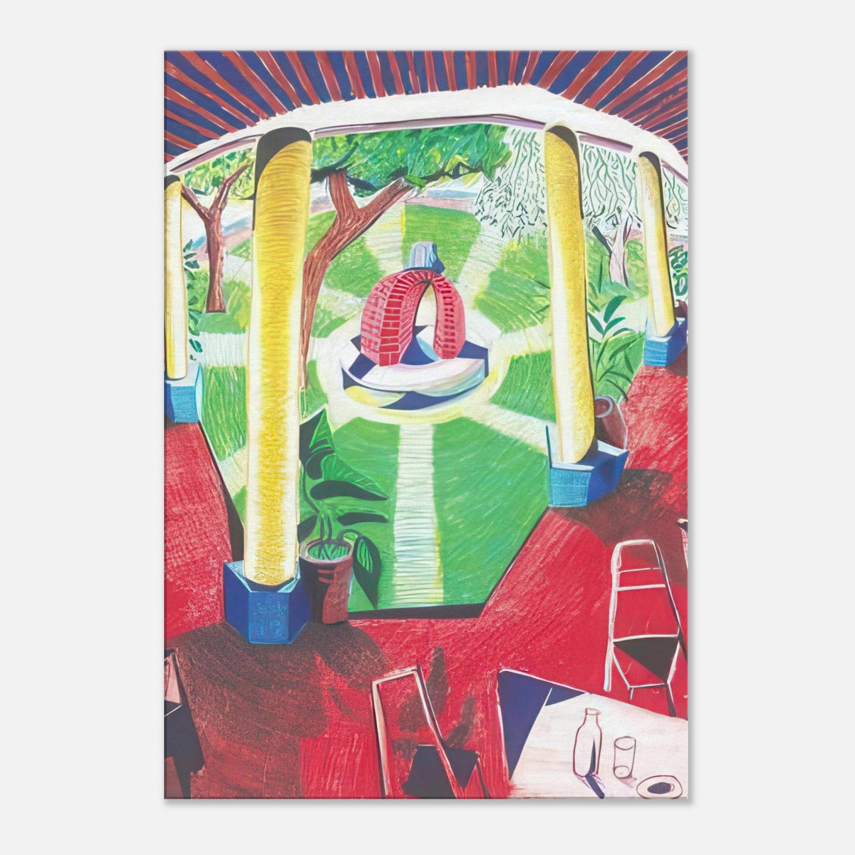 David Hockney, Hotel Acatlán Courtyard, architectural courtyard with layered perspective, canvas print