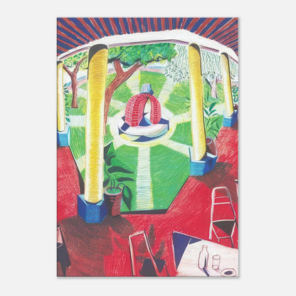 David Hockney, Hotel Acatlán Courtyard, architectural courtyard with layered perspective, canvas print