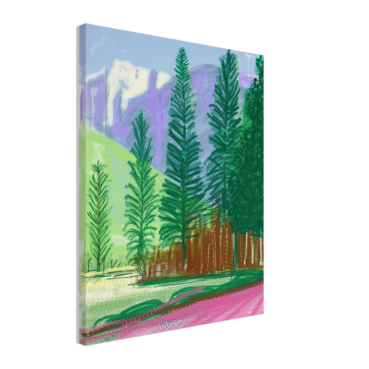 David Hockney, The Yosemite Suite, Yosemite mountains and lush green forests, canvas print, 30 × 30 cm (12 × 12 in)