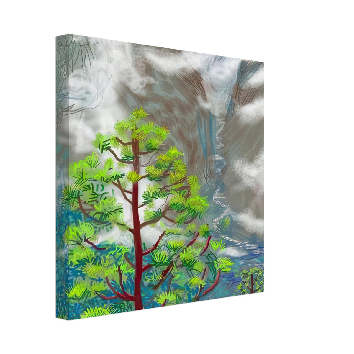 David Hockney, The Yosemite Suite, Yosemite mountains and lush green forests, canvas print, 60 × 60 cm (24 × 24 in)