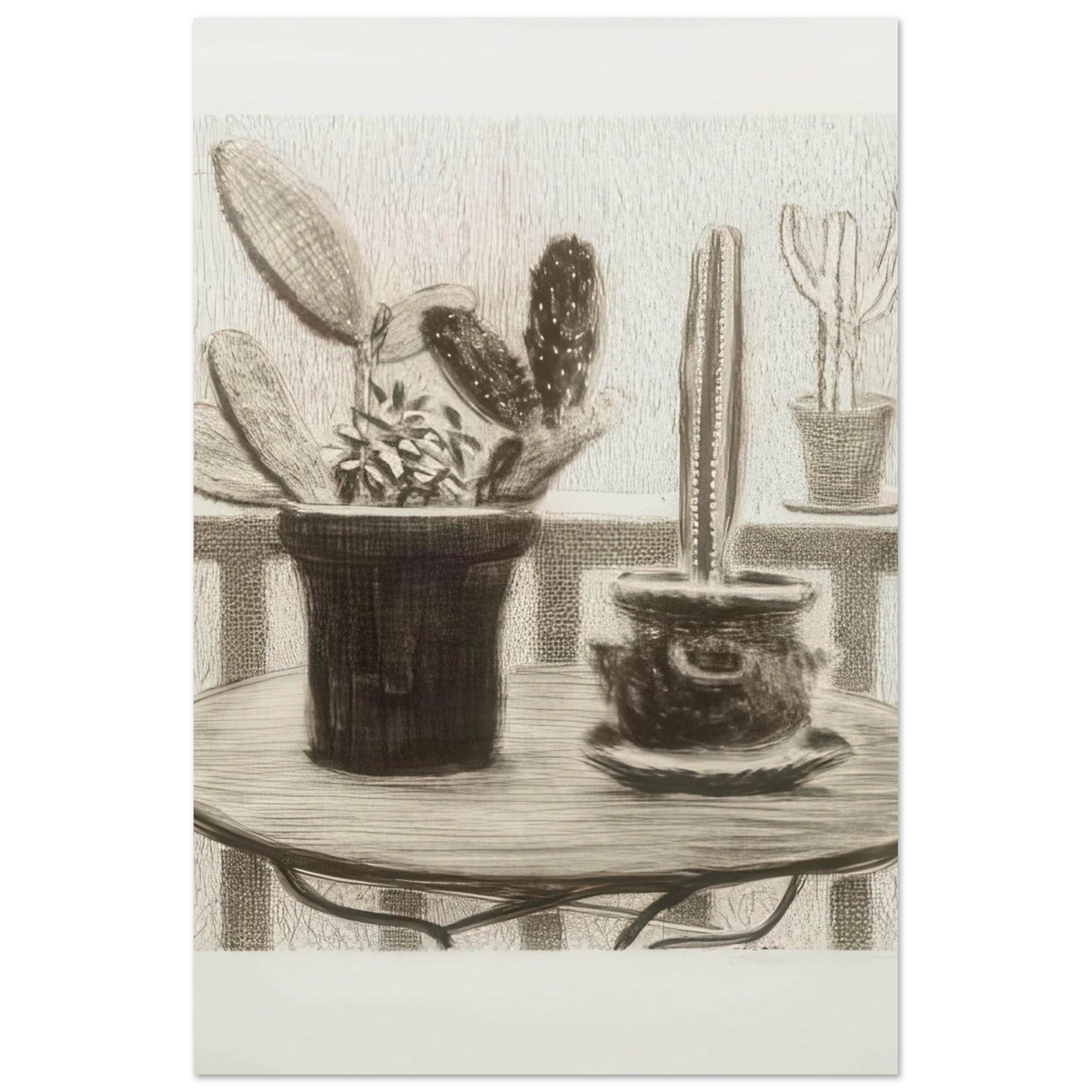 Cacti On Terrace - Signed Print by David Hockney Poster
