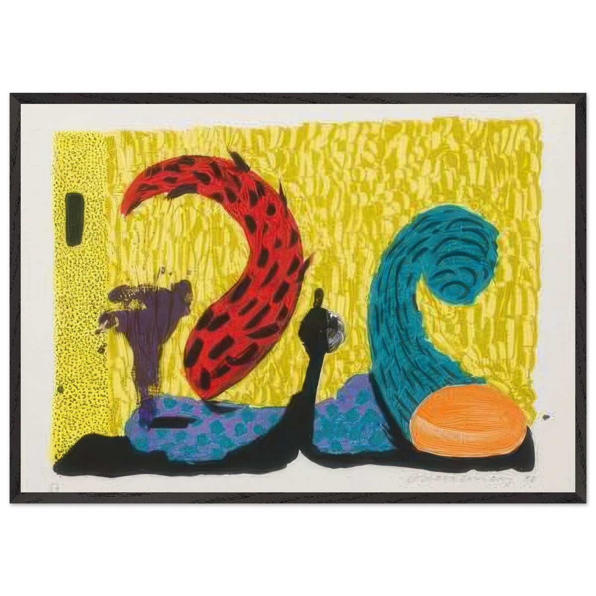 Pushing Up by David Hockney 70x100 cm / 28x40″  inches Framed Art Print – Black Wooden Frame