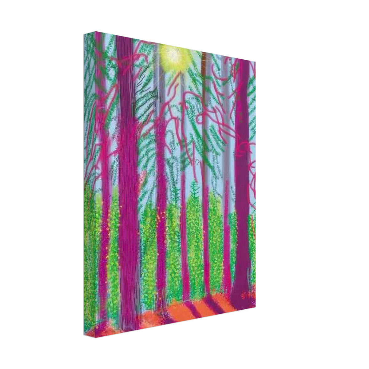 David Hockney, The Yosemite Suite, Yosemite mountains and lush green forests, canvas print, 50 × 50 cm (20 × 20 in)
