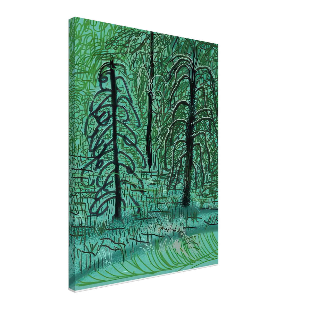 David Hockney, The Yosemite Suite, Yosemite mountains and lush green forests, canvas print, 27 × 35 cm (11 × 14 in)