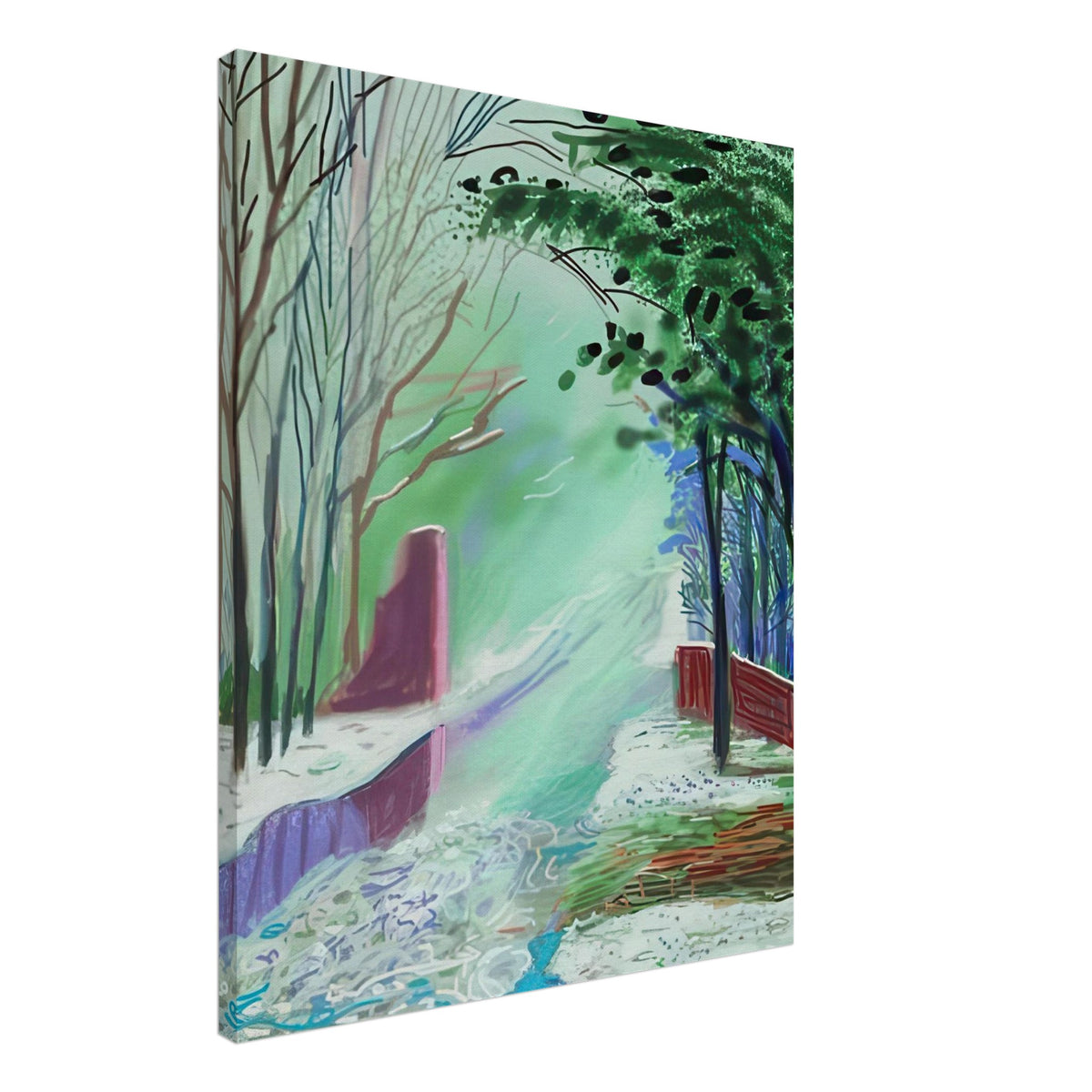 The Arrival of Spring in Woldgate, 15 March — David Hockney canvas print of a woodland path, 50 × 70 cm (20 × 28 in).