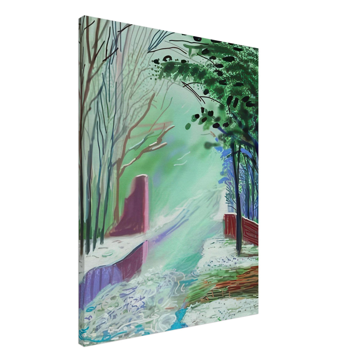 The Arrival of Spring in Woldgate, 15 March — David Hockney canvas print of a woodland path, 60 × 80 cm (24 × 32 in).