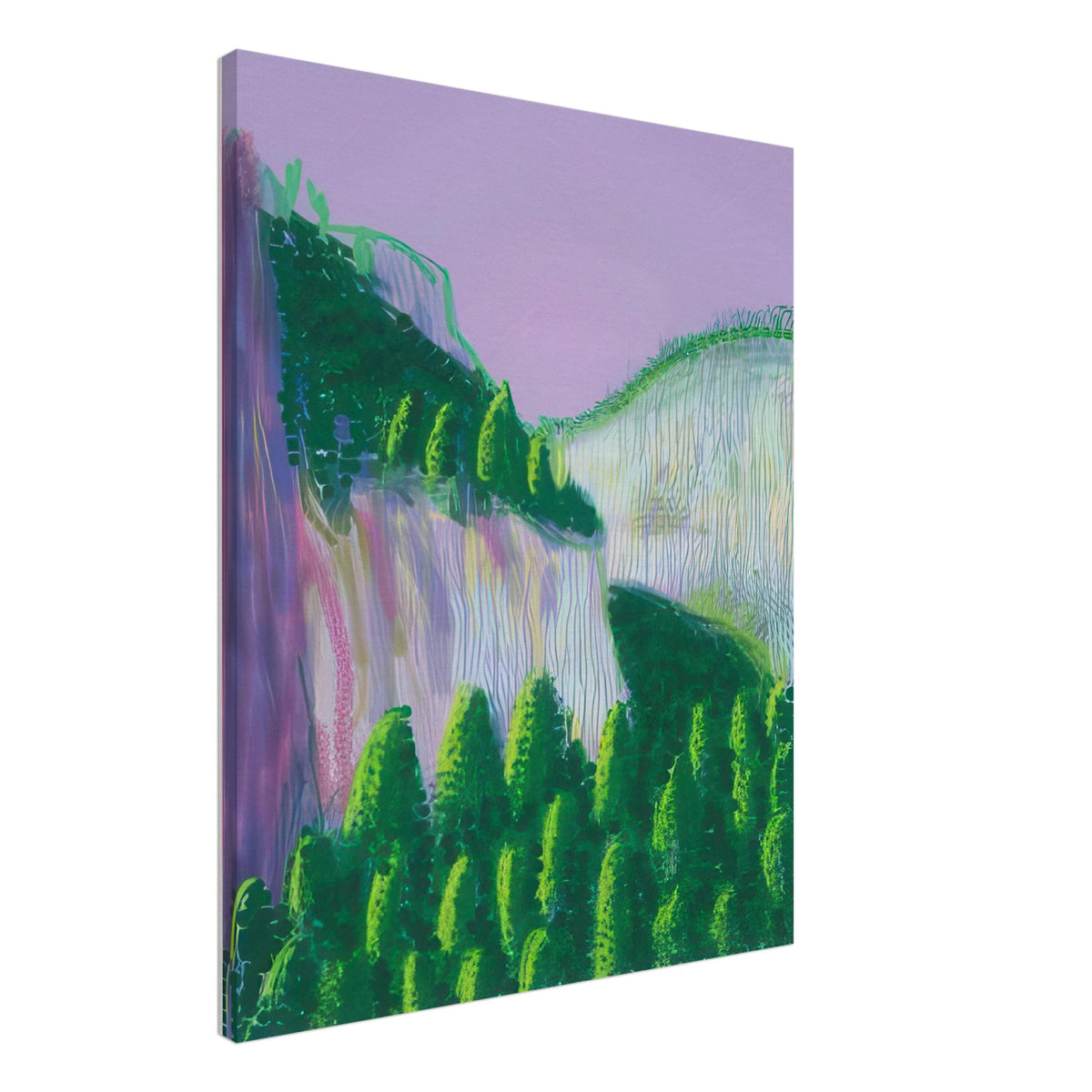 David Hockney, The Yosemite Suite, Yosemite mountains and lush green forests, canvas print, 27 × 35 cm (11 × 14 in)