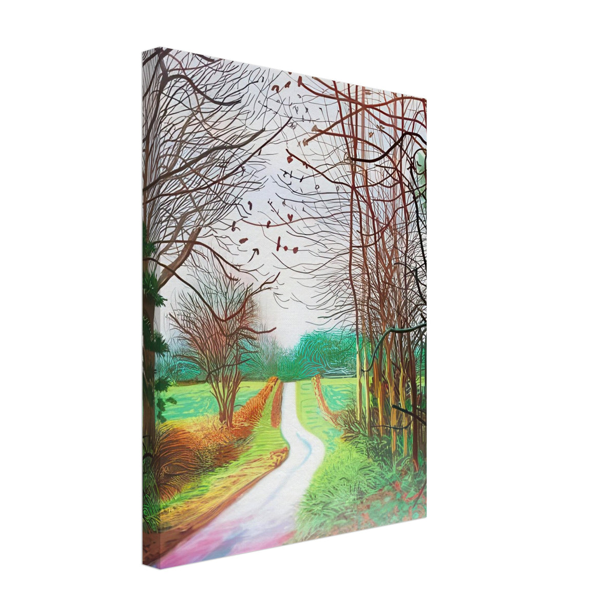 The Arrival of Spring in Woldgate, 29 December No. 1 — David Hockney canvas print of a woodland path, 40 × 50 cm (16 × 20 in).