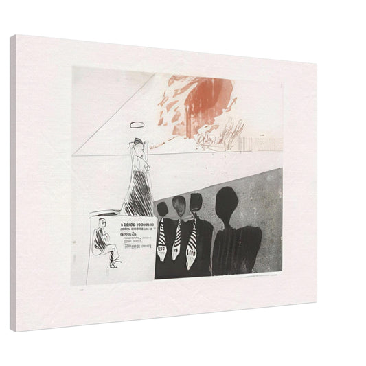 David Hockney canvas print of The Gospel Singing (Good People), featuring a woman singing with raised arms before an audience, size 30 × 45 cm (12 × 18 in).
