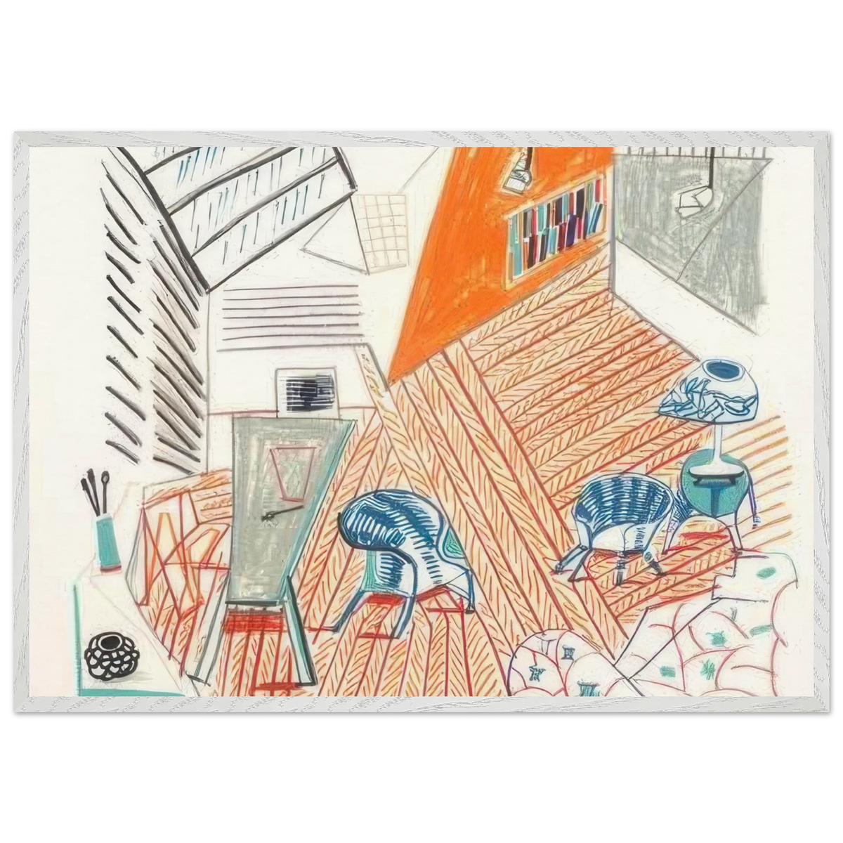 Pembroke Studio With Blue Chairs And Lamp by David Hockney Framed Art Print