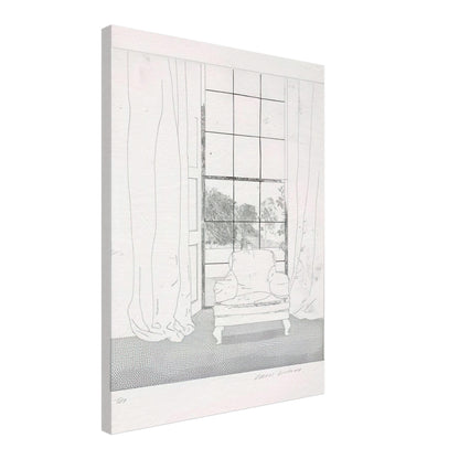 David Hockney, Home, armchair beside a curtained window overlooking a garden, canvas print, 50 × 60 cm (20 × 24 in)