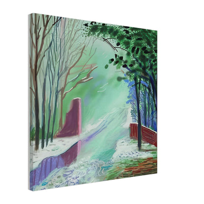 The Arrival of Spring in Woldgate, 15 March — David Hockney canvas print of a woodland path, 50 × 75 cm (20 × 30 in).