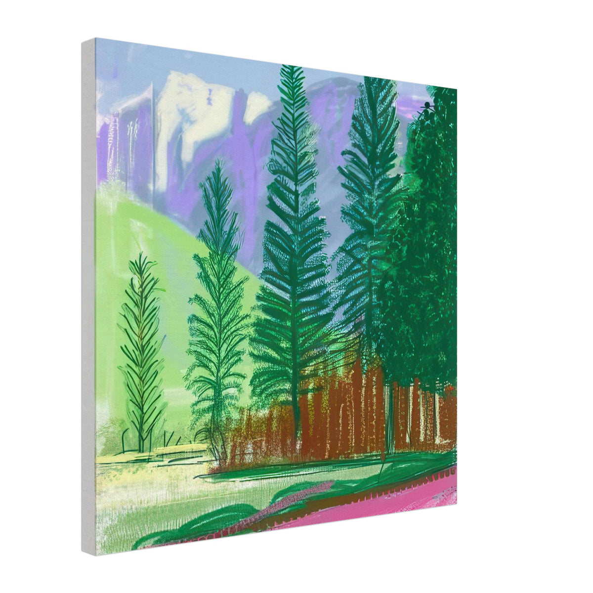 David Hockney, The Yosemite Suite, Yosemite mountains and lush green forests, canvas print, 60 × 60 cm (24 × 24 in)