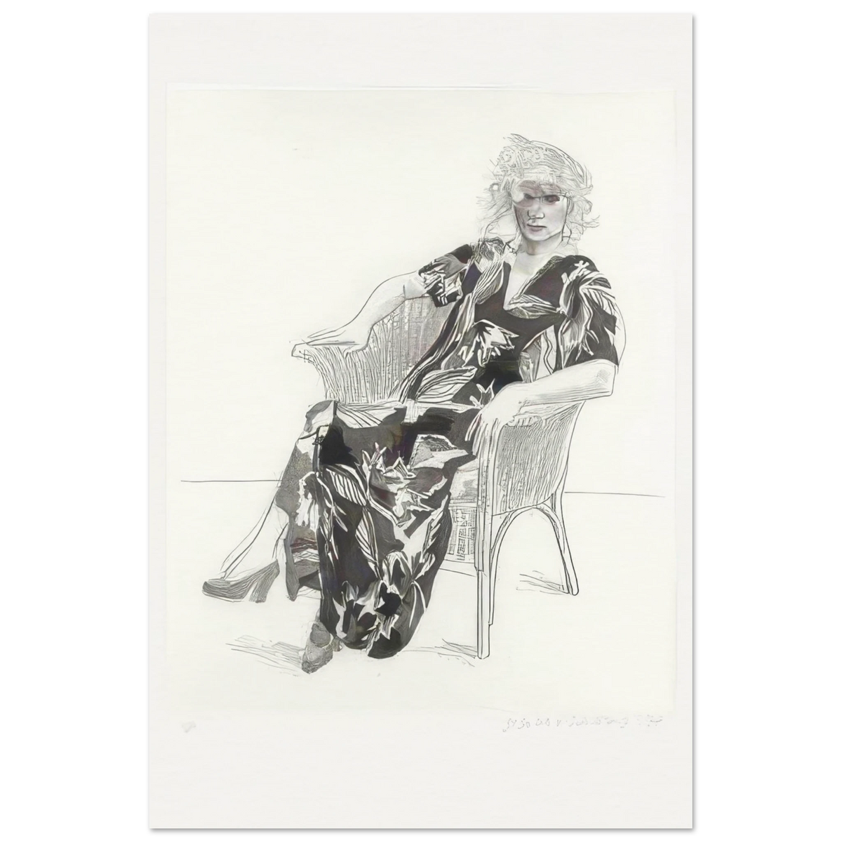 Celia In A Wicker Chair (black state) by David Hockney poster