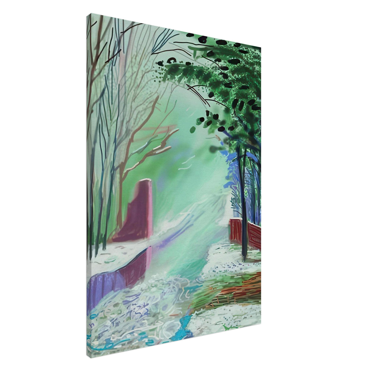 The Arrival of Spring in Woldgate, 15 March — David Hockney canvas print of a woodland path, 20 × 25 cm (8 × 10 in).