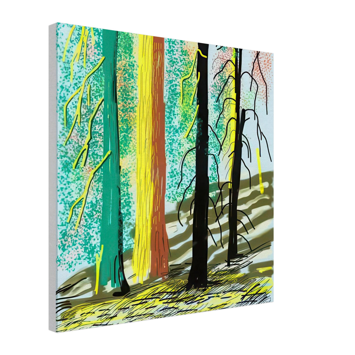 David Hockney, The Yosemite Suite, Yosemite mountains and lush green forests, canvas print, 60 × 75 cm (24 × 30 in)