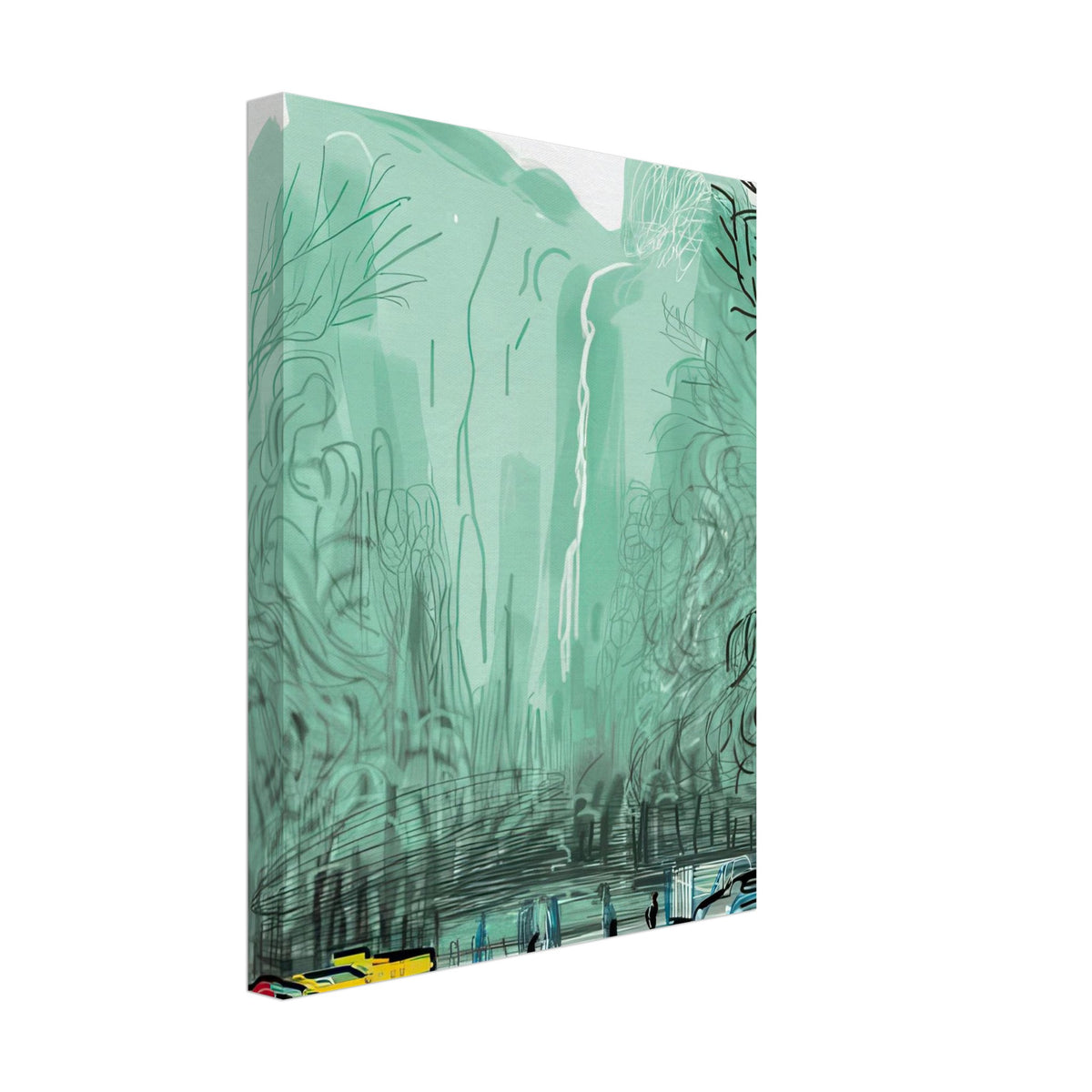David Hockney, The Yosemite Suite, Yosemite mountains and lush green forests, canvas print, 40 × 40 cm (16 × 16 in)