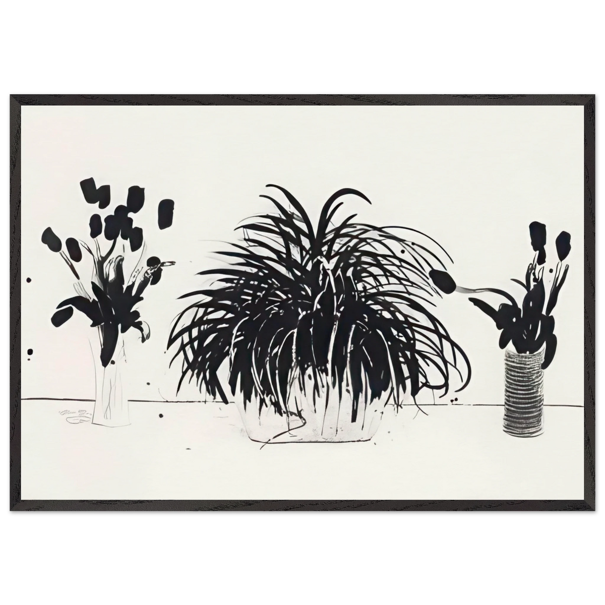 Two Vases Of Cut Flowers And A Liriope Plant