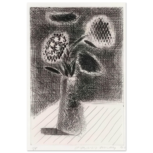 Four Flowers In A Vase by David Hockney poster