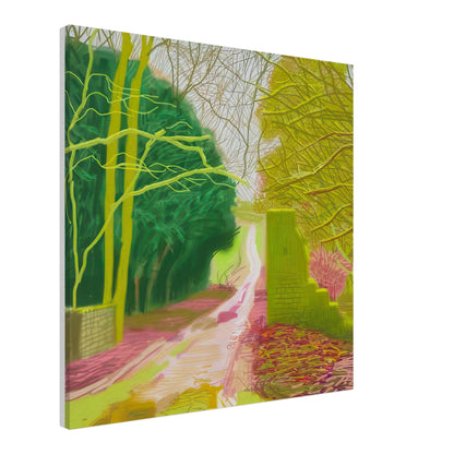 The Arrival of Spring in Woldgate, 15 March — David Hockney canvas print of a woodland path, 60 × 60 cm (24 × 24 in).